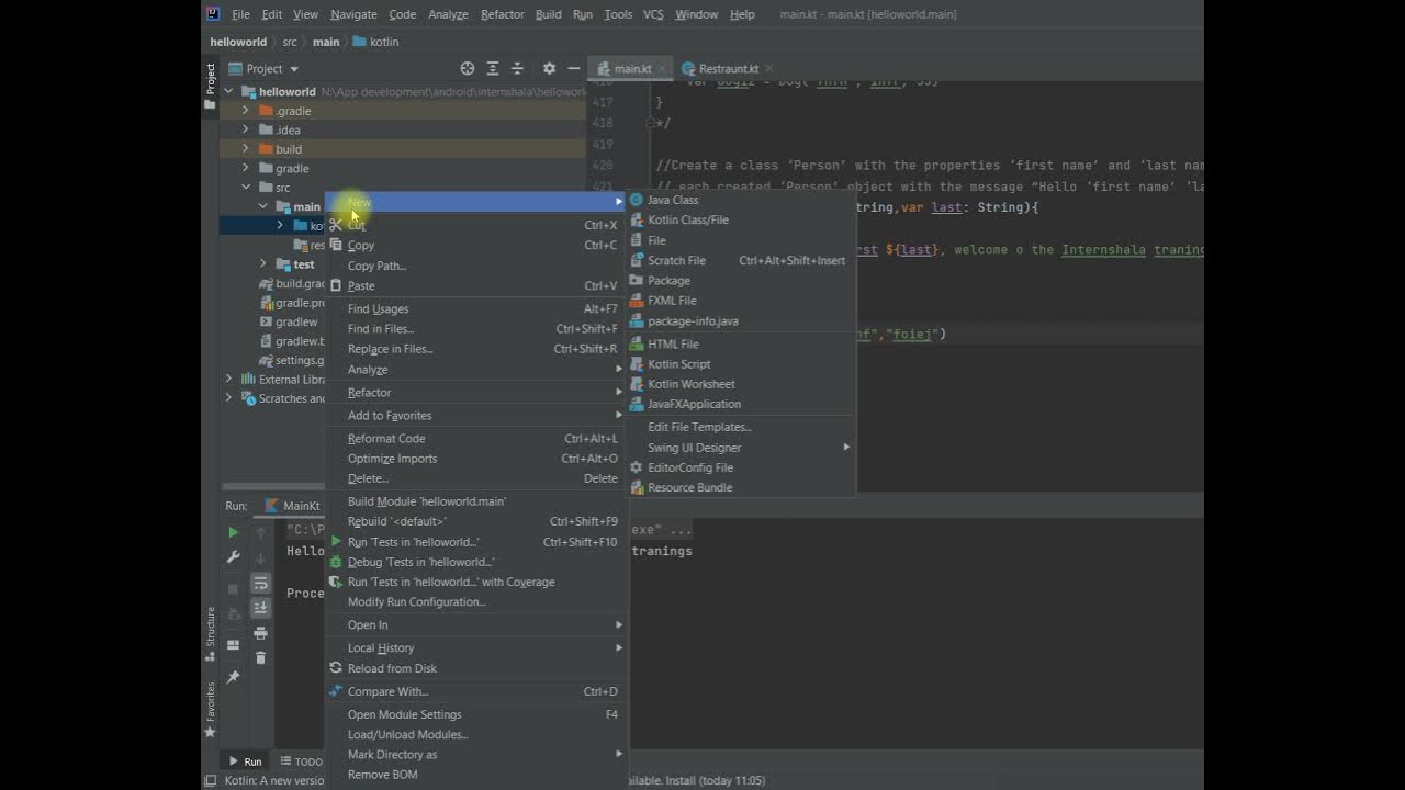 How to create class file in Kotlin intellij IDE YouTube