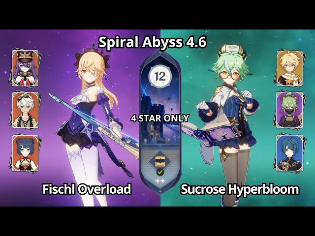 F2P Fischl Overload u0026 Sucrose Hyperbloom - NEW Spiral Abyss 4.6 Floor 12 Genshin Impact class=