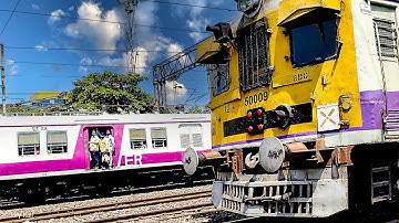 High speed Parallel run initiated by 2 EMU local train then extraordinary  Sandwich crossing [4K]