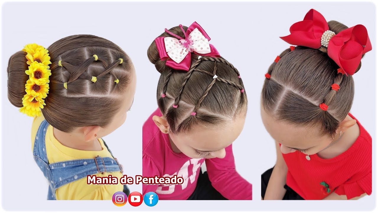 Penteados Infantis Fáceis com Coque 🥰| Easy Buns Hairstyles for Little Girls 😍💕