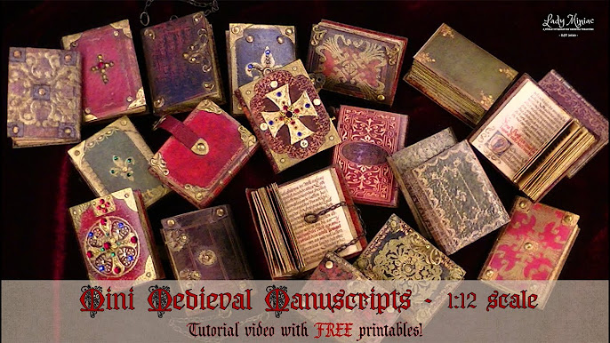 ✂️📔 How to make Mini Medieval Manuscripts 📕📗 - DIY 1:12 scale - Miniature book making tutorials with FREE antique printables! ⚜️ - YouTube for 1 12 Scale Free Printables