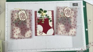 Stampin Up Fun Fold Christmas Stocking Gift Card Holder and Card, With Trim Your Stockings