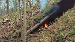 สร้างที่กำบังอุโมงค์ลับใต้ดิน Bushcraft Survival Secret เตาผิง แคมป์ไฟทำอาหาร DIY