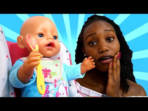 Kids play dolls - Feeding baby doll & washing machine toys - Family fun video.