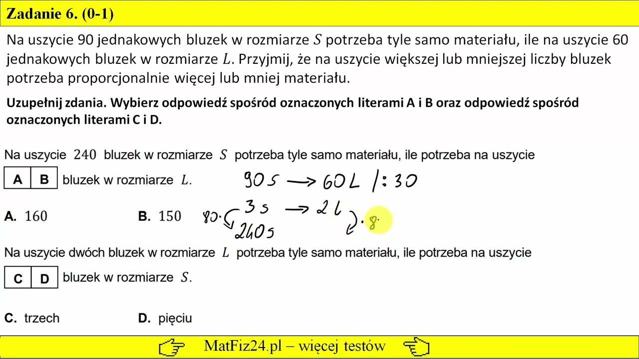 Wartości wprost proporcjonalne - egzamin 8 klasisty 2022 | Matfiz24.pl