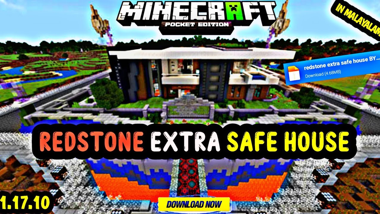 HOW TO DOWNLOAD REDSTONE EXTRA SAFE HOUSE MAP IN MINECRAFT PE 1.17 ...