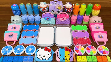 BLUE vs RAINBOW HELLO KITTY!! Mixing Random Things into GLOSSY Slime! Satisfying Slime Mixing #326