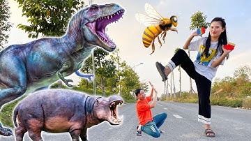 Changcady trở thành người khổng lồ, biến ra các con vật to lớn: con ong, khủng long, hà mã - P331