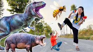 Changcady becomes a giant, turning into big animals: bee, dinosaur, hippo - P331