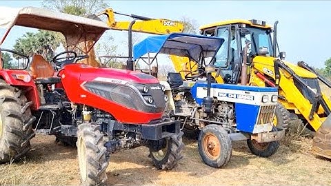Jcb 3dx Backhoe Loader Machine Loading Red Mud In Mahindra 4WD Tractor With Swaraj #Tractor | #JCB