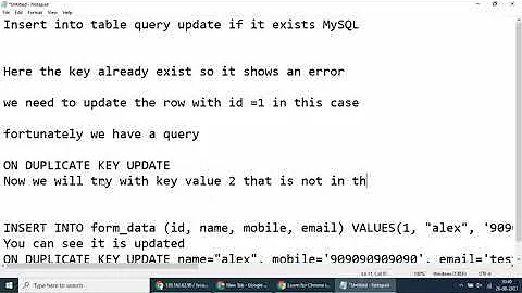 Insert into table query update if it exists MySQL