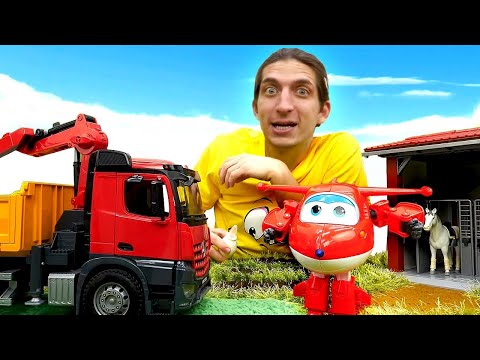 Bruder машины помощники на ферме! Видео про машинки игрушки мальчикам. Супер крылья Джетт и друзья.