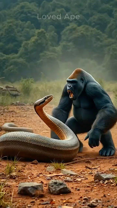 Gorilla vs Massive Snake Fight #gorilla #snake #animals #wildlife #shorts