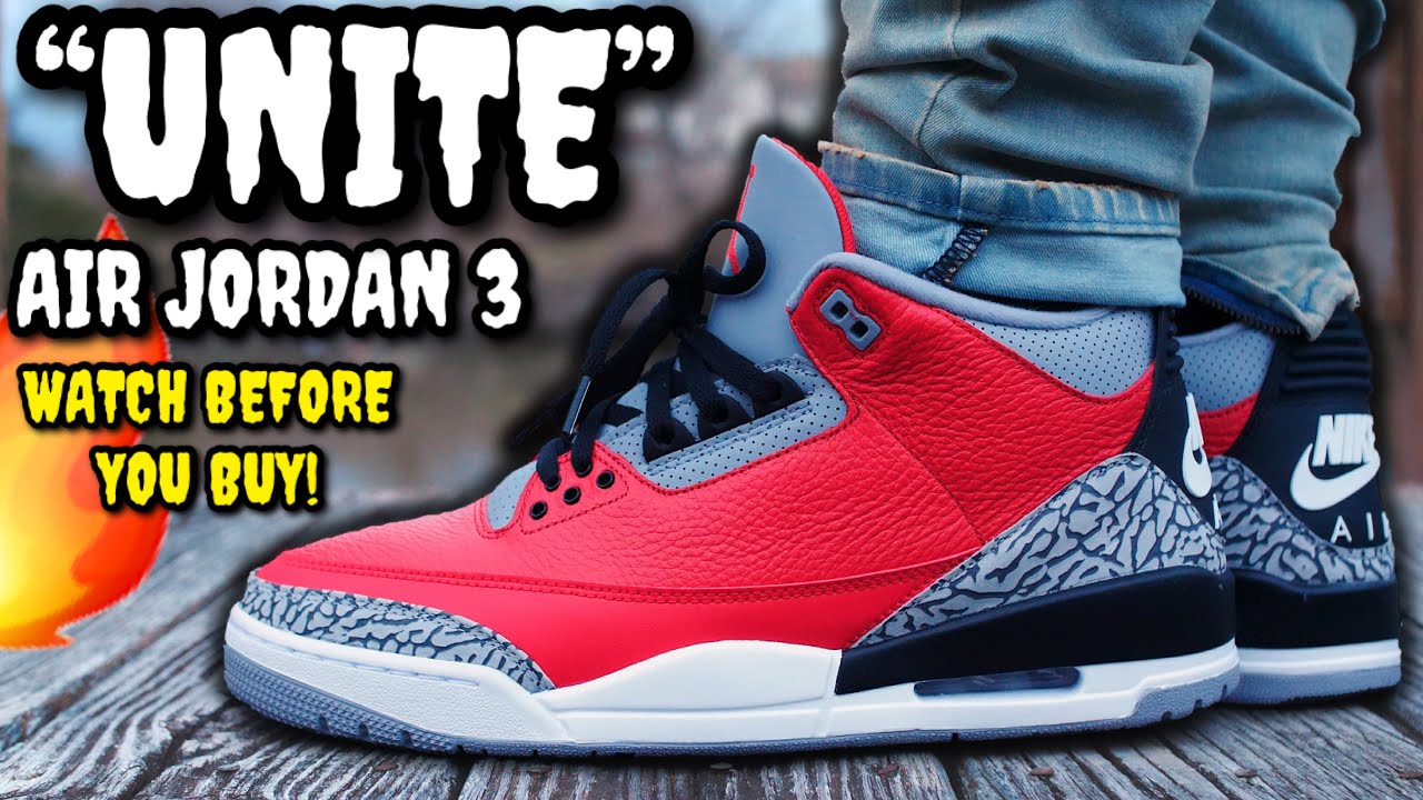 air jordan 3 red cement on feet