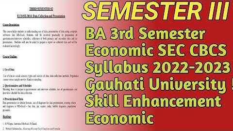 BA 3rd Semester Economic SEC CBCS Syllabus 2022-2023 Gauhati University | Skill enhancement Economic