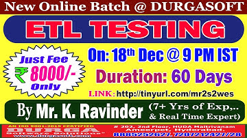 ETL TESTING Online Training @ DURGASOFT