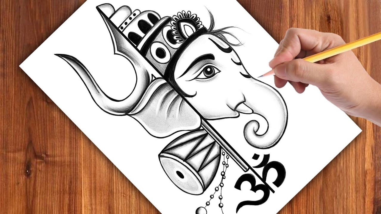 Learn To Draw Ganpati With Trishul | Step By Step | Easy Drawing | Tutorial | Drawing For Beginners