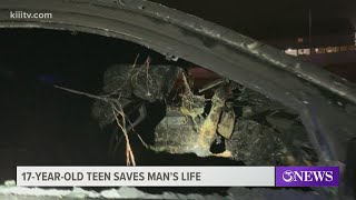 'A good deed that saved that man's life': Teen pulls unconscious man out of burning car overnight