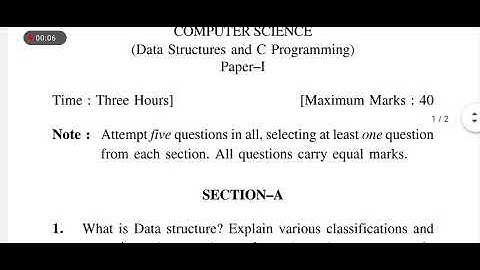 B.Sc computer sc. part-II (annual)2020 | paper-1 | data structure and c programming | question paper