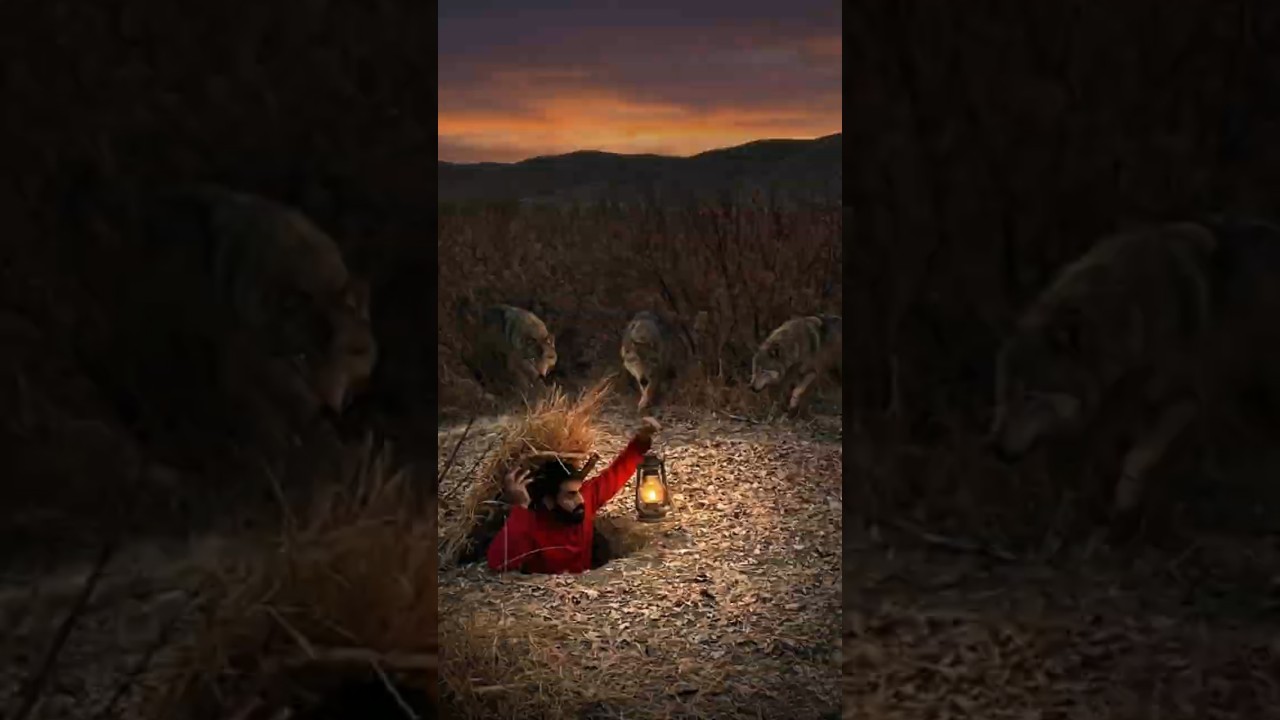 Built a SECRET Underground Shelter to Hide From Wolves! 🐺 (24h Survival)