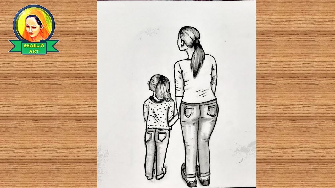 How to draw Mother and Daughter Pencil drawing | mother and daughter