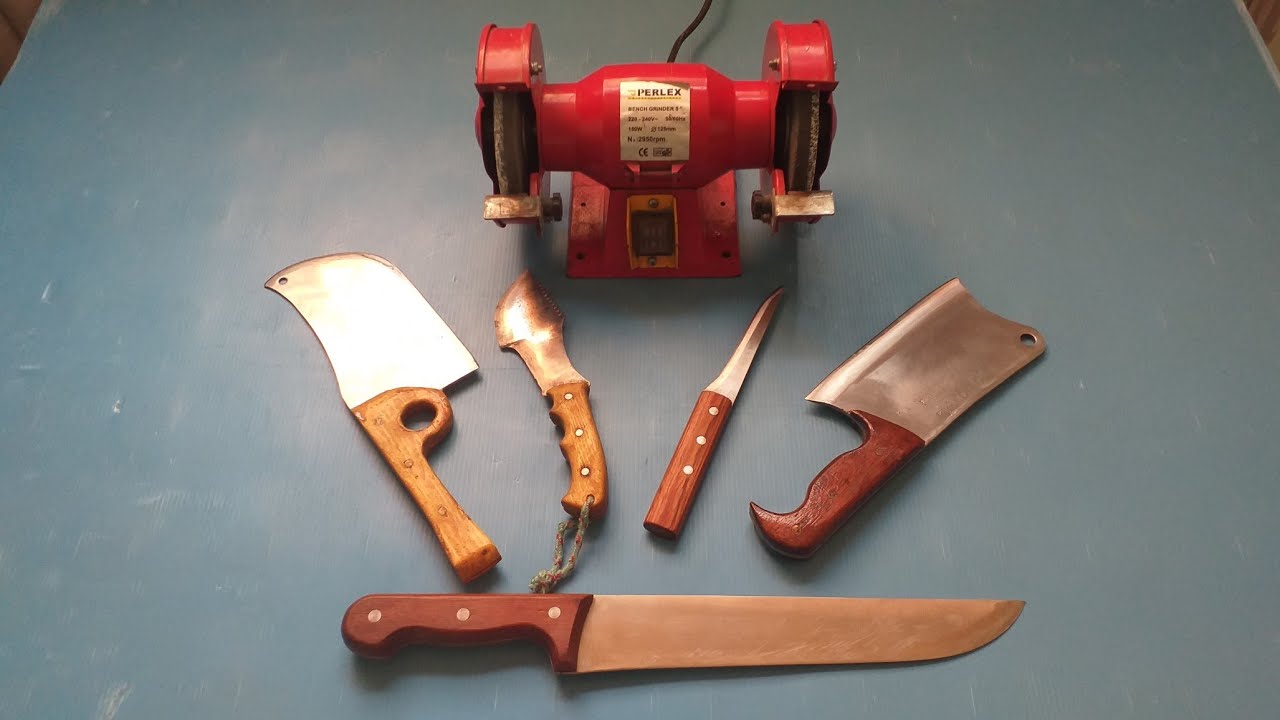 كيفية سن بعض أنواع السكاكين على آلة الجلخ الثابتة.