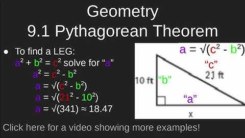 Geometry 9.1 Pythagorean Theorem Leg