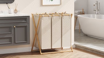 Lifewit 150L Collapsible Laundry Basket 3 Section, Large Bamboo X-Frame Laundry Hamper Sorter