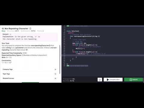 GeeksForGeeks Non Repeating Character problem solution in C++ using Hashing | GeeksForGeeks |