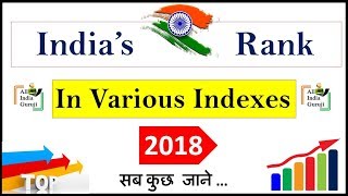 India's Ranking in various index In world 2018 विभिन्न सूचकांकों में भारत की रैंकिंग in hindi