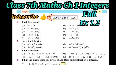Class 7th Maths Ch 1 Integers full Ex 1.2. PSEB/CBSE/ NCERT BOARD. Subscribe 👍