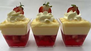 Strawberry, Jelly and Custard Easy Dessert Cups. No baking and gluten-free