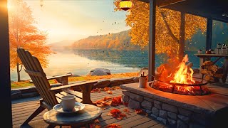 Autumn Lakeside Cottage  Morning Ambience  Lakeshore, Firepit & Forest Nature Sounds