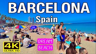 Barcelona Spain - Walking tour - 4K Beach Walk - August 2022
