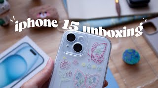 iPhone 15 aesthetic unboxing  accessories | wallpapers • customization • camera