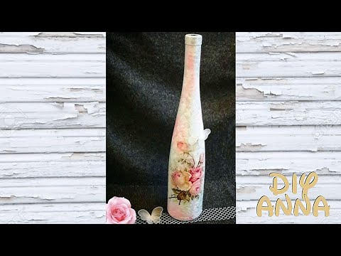 decoupage shabby chic bottle DIY ideas decorations craft tutorial