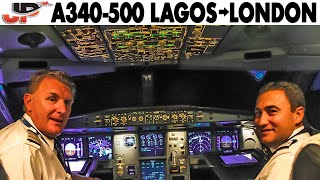 Rare AIRBUS A340500 Lagos to London Heathrow | Full Cockpit Flight