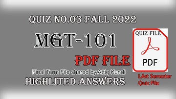 MGT101 Quiz 3 solution || MGT101 Today quiz PDF file || MGT101 Quiz 3 2023