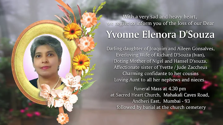 Funeral of  Yvonne  Elenora D'Souza  on 30.8.22 Li...