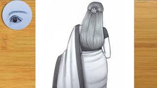 How To Draw A Beautiful Woman In Saree - Backside Pencil Sketch For Beginners Girl Drawing