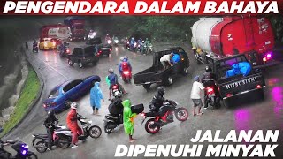 JALANAN DIPENUHI MINYAK !!! Para Pengendara Terjebak Dalam Bahaya Besar di Sitinjau Lauik