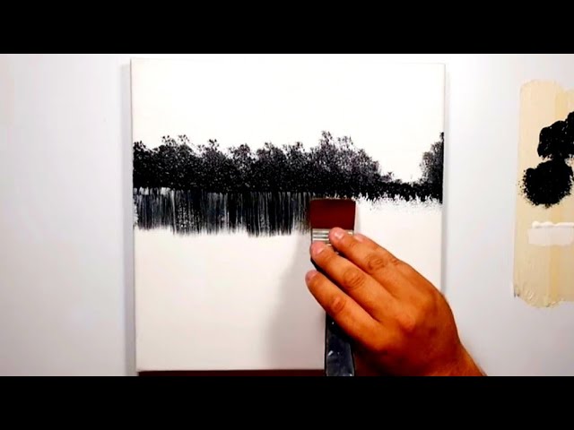 Acrylic Painting Black Background & White Tree #869