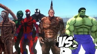 HULK VS SPIDER-MAN ENEMIES - VENOM, SCORPION, CARNAGE, RHINO, GREEN GOBLIN VS HULK