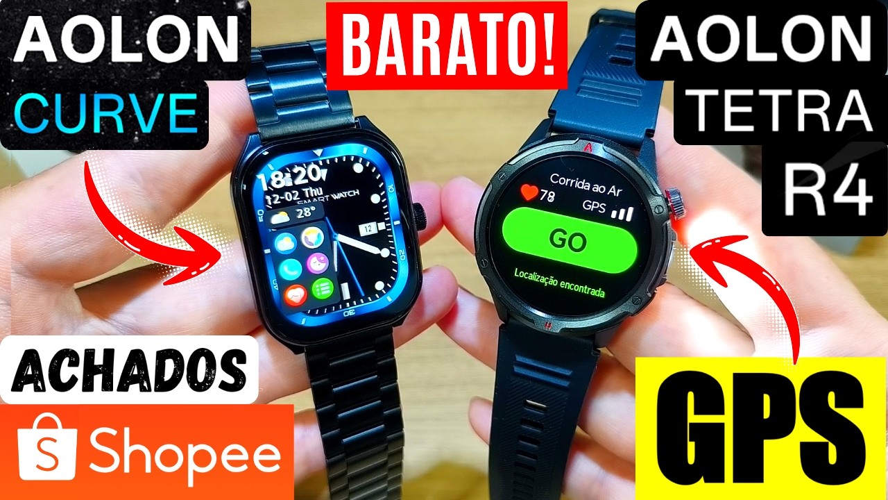 ACHEI NA SHOPEE! SMARTWATCH CUSTO BENEFÍCIO COM GPS SEM TAXA! AOLON CURVE E TETRA R4 | UNBOXING