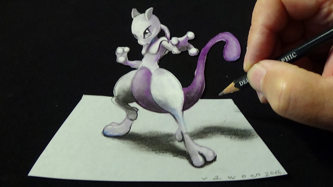 ⁣Drawing a 3D MEWTWO, Pokemon Go Anamorphic Illusion