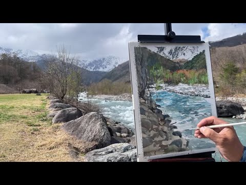 薩摩、風景画手描き 高橋益之「大雪山風景」油絵・SM 絵画買取・販売の小竹美術