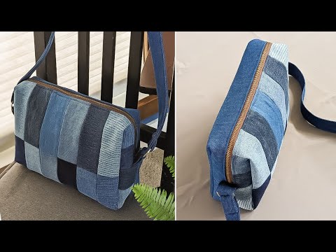 DIY Simple Patchwork Denim Crossbody Bag with Zipper Out of Old Jeans ...