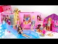 New Barbie Doll Camper Car with Pool Water Slide Barbie Camping Morning Routine From USA
