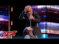 Freak show act auzzy blood disgusts  entertains howie on americas got talent