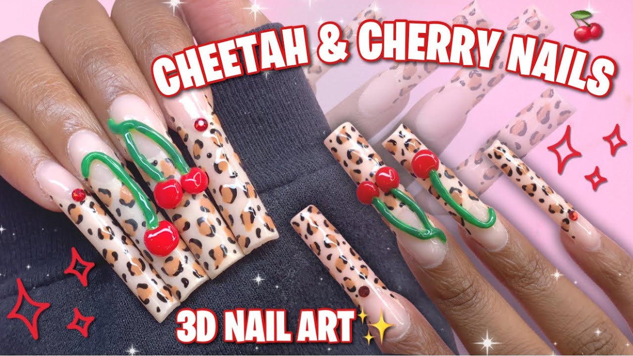 Эстетические полигелевые ногти с рисунком гепарда и 3D-вишни 🤎🍒 Распаковка новой лампы для ногтей...